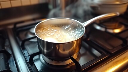 boiling milk in saucepan on the stove