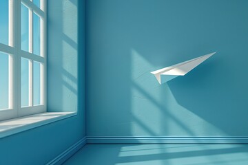 Fototapeta na wymiar paper airplane on a blue background