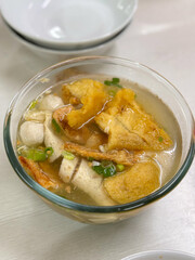fish ball, fish cake soup in bowl