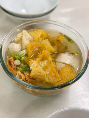 fish ball, fish cake soup in bowl