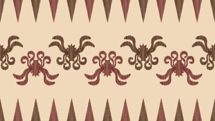 Fototapeta na wymiar Traditional Ethnic ikat motif fabric pattern geometric style.African Ikat embroidery Ethnic oriental pattern brown cream background wallpaper. Abstract,vector,illustration.Texture,frame,decoration.