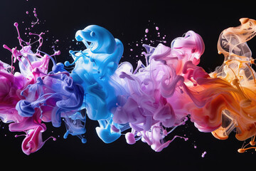 A splash of color paint, water, or smoke on a black background, or abstract pattern, AI Generated
