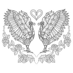 Falcon and rose hand drawn for adult coloring book