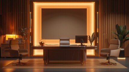 photo frame mockup in a luxury workspace interior, 3D render