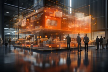 Fototapeta premium Smart warehouse management system using augmented reality technology to identify package picking and delivery . Future concept of supply chain and logistic busines