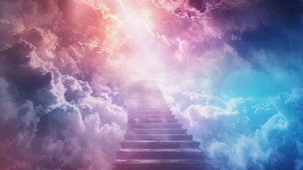 Fotobehang Religion, Background Stairway to Heaven. copy space - generative ai © Nia™