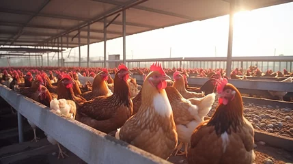 Rolgordijnen Chicken farm. Egglaying chicken in cages. Commerc © Rimsha