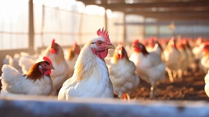 Deurstickers Chicken farm. Egglaying chicken in cages. Commerc © Rimsha