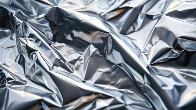 A close-up of a gorgeous, crumpled aluminum foil piece. Generative Ai