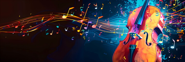 Cello and colourful music notes - obrazy, fototapety, plakaty