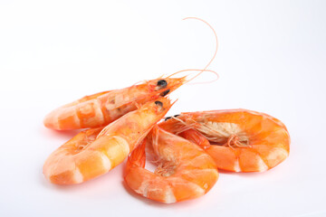 Delicious cooked whole shrimps isolated on white