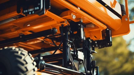 Foto auf Alu-Dibond Closeup hydraulic of boom lift. Orange articulated © Rimsha