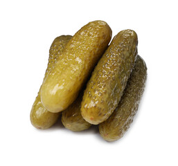 Pile of tasty pickled cucumbers isolated on white