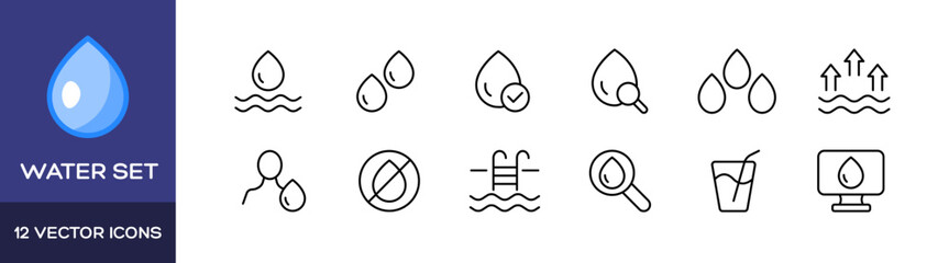 Water icon set. Linear style. Vector icons