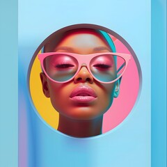 Stylish woman with sunglasses illustration - A graphic illustration of a stylish woman with pink sunglasses and a cool demeanor