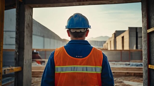 A construction worker entering the site
