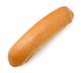 One fresh hot dog bun isolated on white, top view