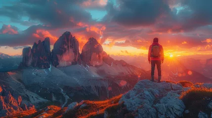 Foto op Plexiglas Epic Mountain Sunset: A breathtaking landscape shot capturing the vibrant hues of a sunset over towering mountain peaks, evoking a sense of adventure. © Nico