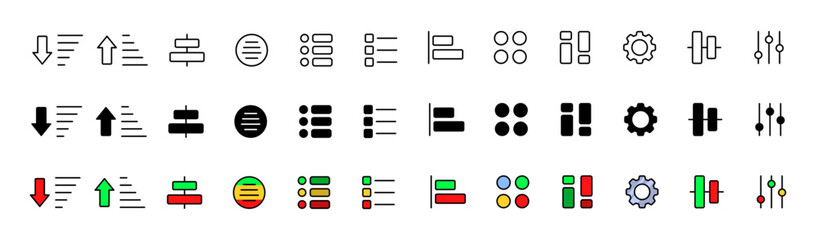 Poll icon collection. Linear, silhouette and flat style. Vector icons