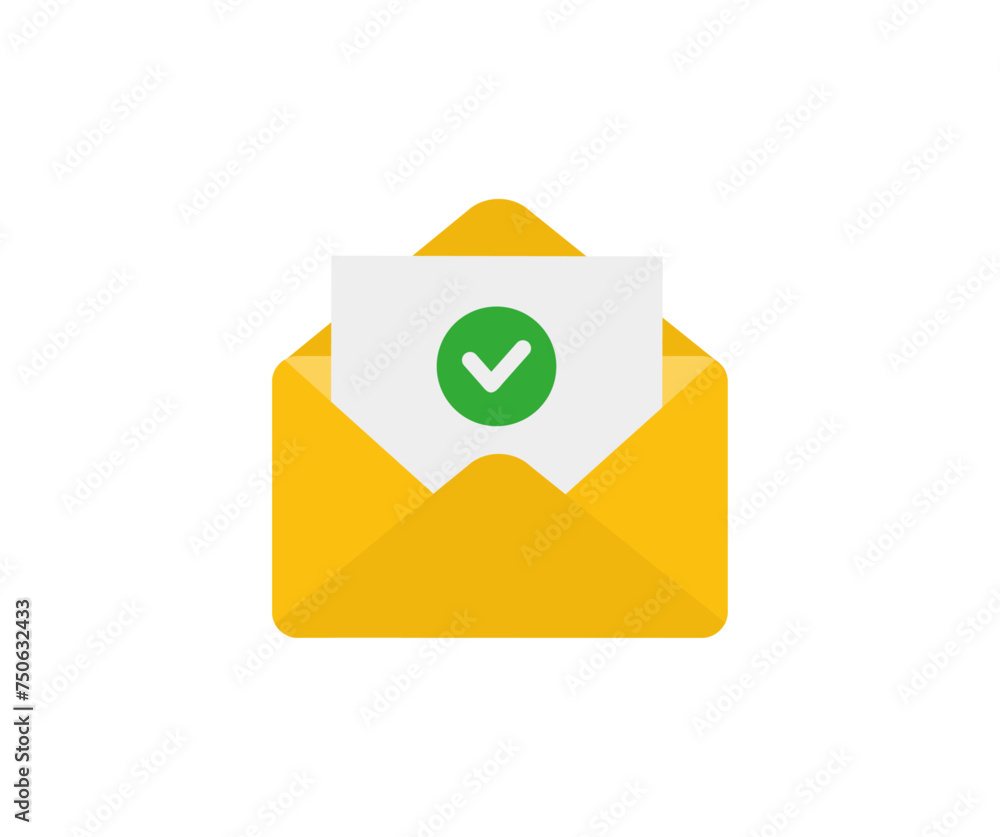 Poster check mark sign on open mail icon. mail message, checked mail, ready to use vector design and illust