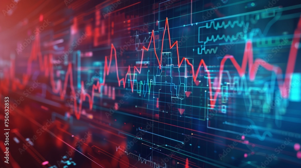 Poster zoomed in heartbeat line seamlessly merging with digital code representing smart heart health soluti