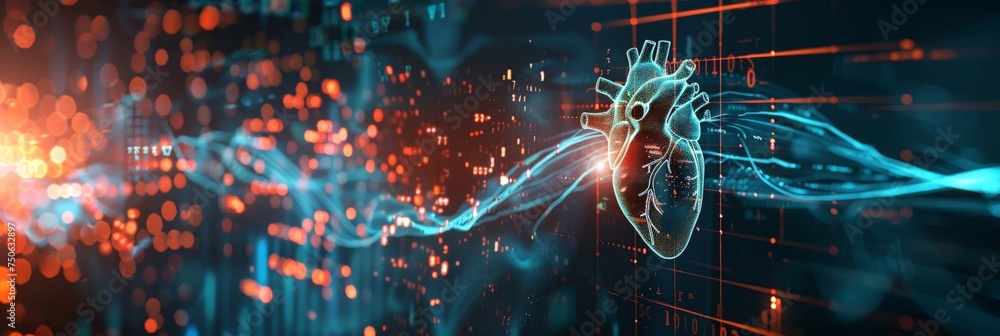Aufkleber zoomed in heartbeat line seamlessly merging with digital code representing smart heart health soluti