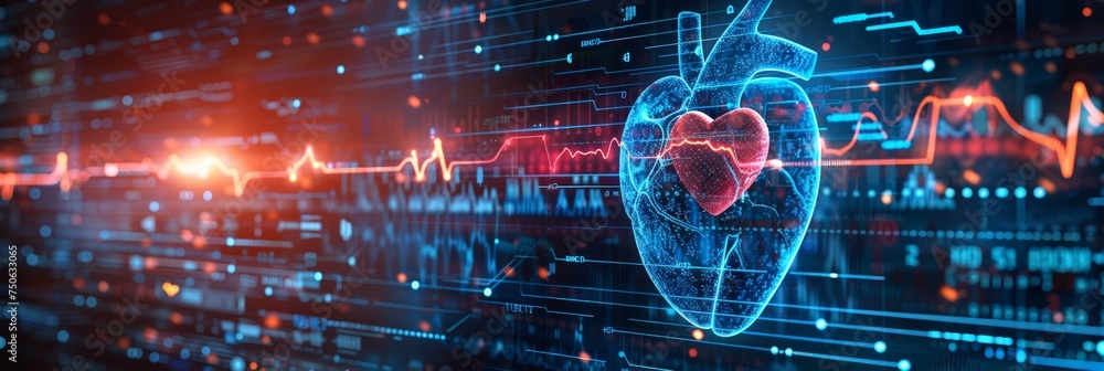 Aufkleber zoomed in heartbeat line seamlessly merging with digital code representing smart heart health soluti