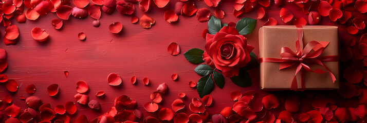 red rose petals on the water,
Valentine's Day red background with red petals

