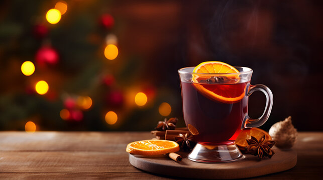 mulled wine with spices Peaceful pure winter beauty morning serenity cozy quiet picturesque nature's charm magical Healthy Homemade Hot Mulled Cider in glass on wooden table Christmas mulled red wine 