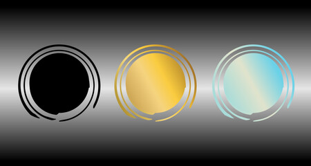 Tricolor round frame, black, gold and blue. Unique design