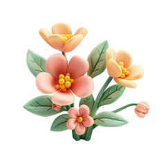 Clay flowers isolated on a transparent background, png