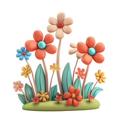 Clay flowers isolated on a transparent background, png