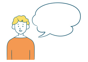 笑顔の若い男性シンプルイラスト素材＿吹き出しあり