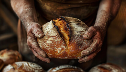 Close-up of a professional baker's hands meticulously preparing artisanal sourdough bread - showcasing the artistry behind traditional baking."