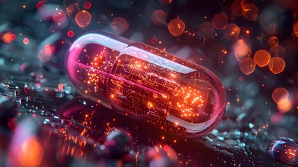 Futuristic Illustration of an Artificial Pill in a High-Tech Lab