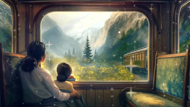 Imagine a visually captivating scene inside a train