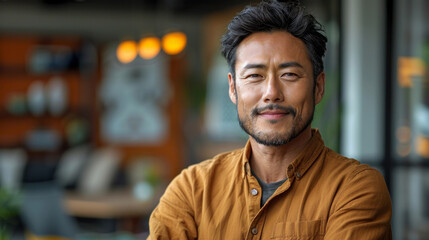 Fototapeta premium A close-up portrait of a successful Asian man