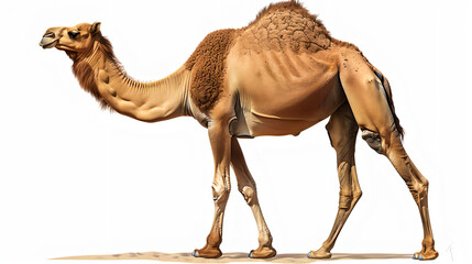 Desert Camel Standing Alone on White Sand