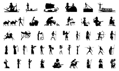silhouettes of Egyptian tribe and icon