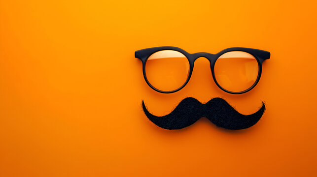  Transparent glasses, stylish black paper photo booth props moustaches on yellow background,Black Glasses and Curled Mustache on Vibrant Yellow Background,glasses lie . Black orange glasses
