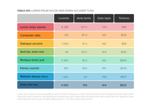 Simple stylized rainbow pastel data table layout template