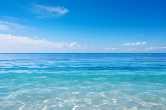Mesmerizing Panoramic View of the Vast and Tranquil Deep Blue Ocean Under the Azure Sky © Jeffery