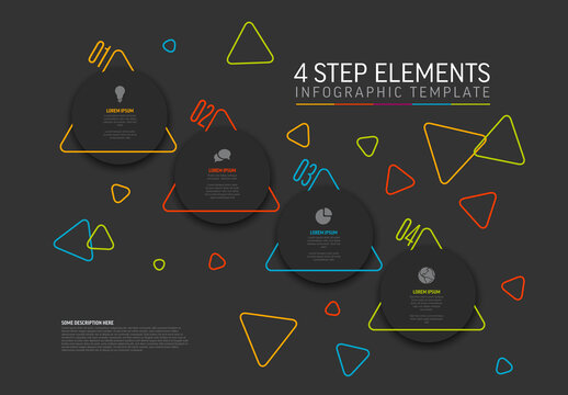 Five dark diagonal infographic element steps with icon and thin color triangle border
