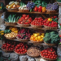Fototapeta na wymiar Fresh Vegetable Market: Vibrant display of fresh, organic vegetables at a local market, encouraging a healthy diet
