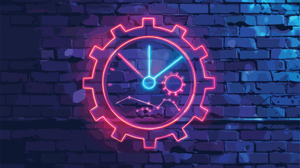 Neon light glow effect. Time management line icon. Cl