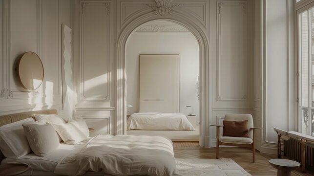 frame mock up
in a Hauss mania style bedroom interior, 3D render