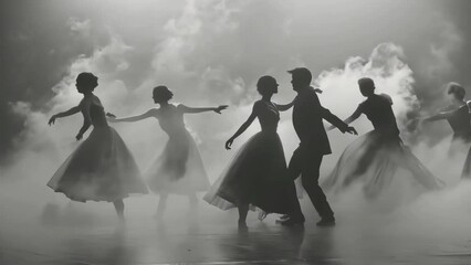 Beautiful ballet dancers perform dance at theater. Classical choreography concept. Graceful elegant ballerinas in white dresses. Pretty female artist. Young talented girls performers. Ballroom class. - Powered by Adobe