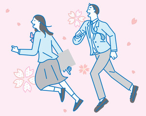 走る学生男女ー横顔ー全身ー卒業ー入学ー人物シンプルベクターイラスト素材