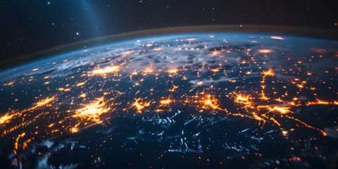 Foto op Canvas Earth from space with city lights and oceans,Space view of Earth with illuminated cities and oceans,Global perspective: city lights and oceans from space © Umair