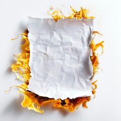 Burning paper isolated on white background Generative Ai 
